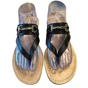 Corcione Italy Handmade Black Leather Sandals with Horsebit Trim Womens 40 (9)